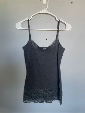 LOFT Outlet S charcoal lace trim camisole tank Y2K Twilight preppy layers